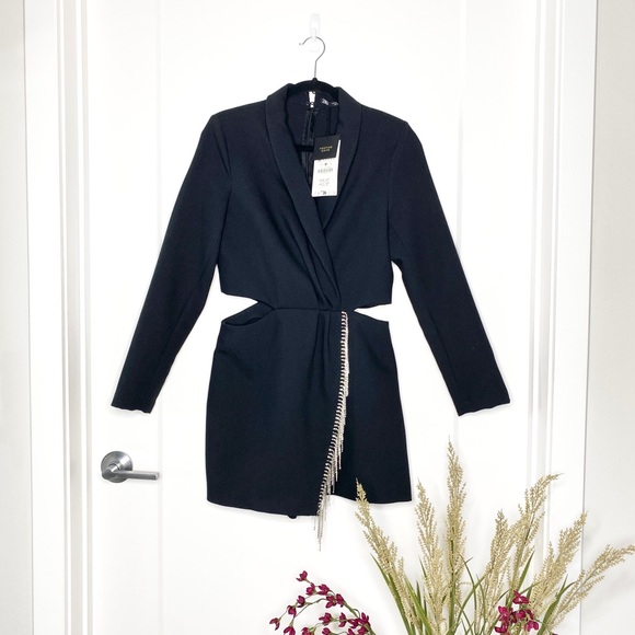 ZARA Cut Out Beaded Jumpsuit in Black Size Medium New With Tags | 0023/536/800 - Picture 7 of 12